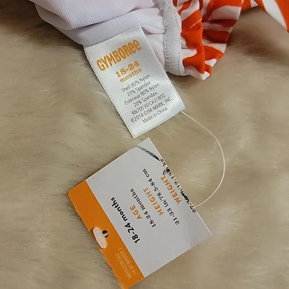 GYMBOREE ORANGE AND WHITE ZEBRA PRINT RUFFLED SWIMSUIT, SIZE 18-24 MONTHS - NEW!